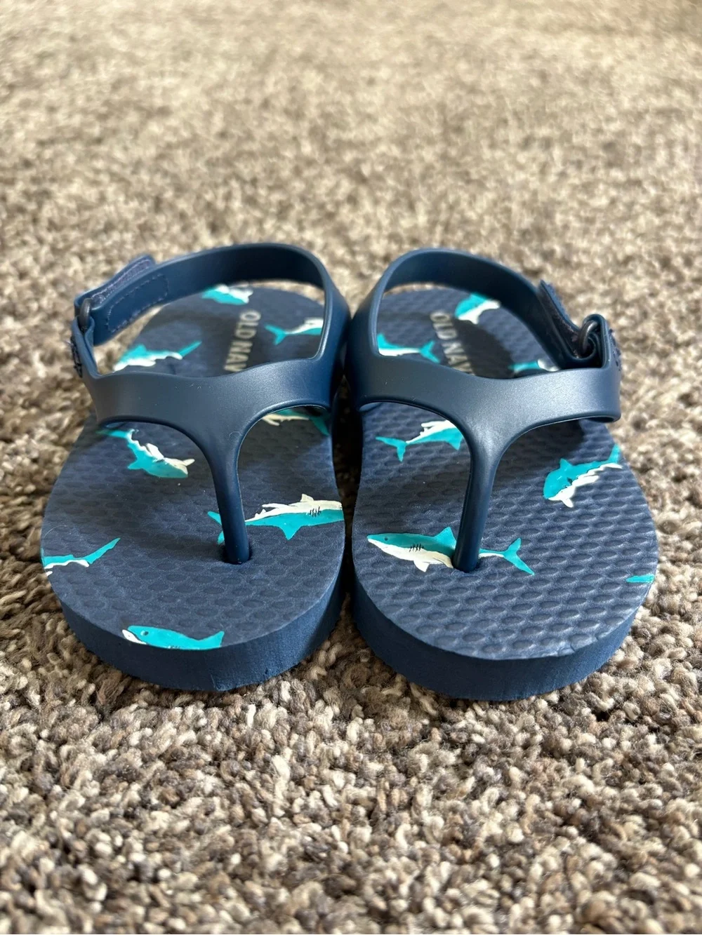 Old Navy Navy and Teal Shark Print Kids Sandals